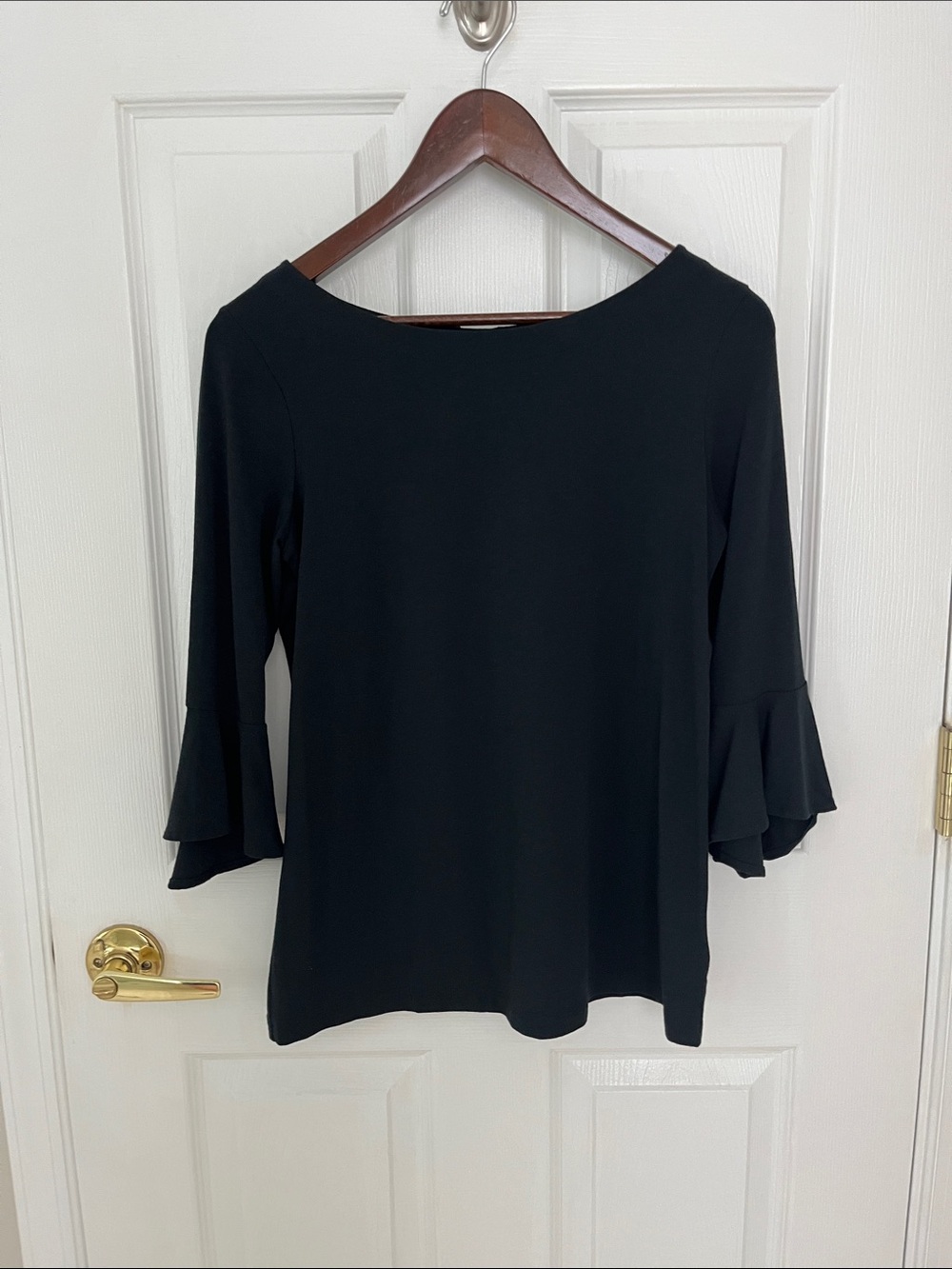 Lilly Pulitzer Black Ruffle-Sleeve Long Sleeve Top